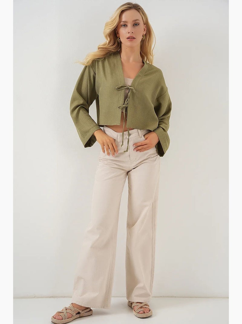 Gilet kimono col v mélange viscose bdart Vert kaki - Kiabi