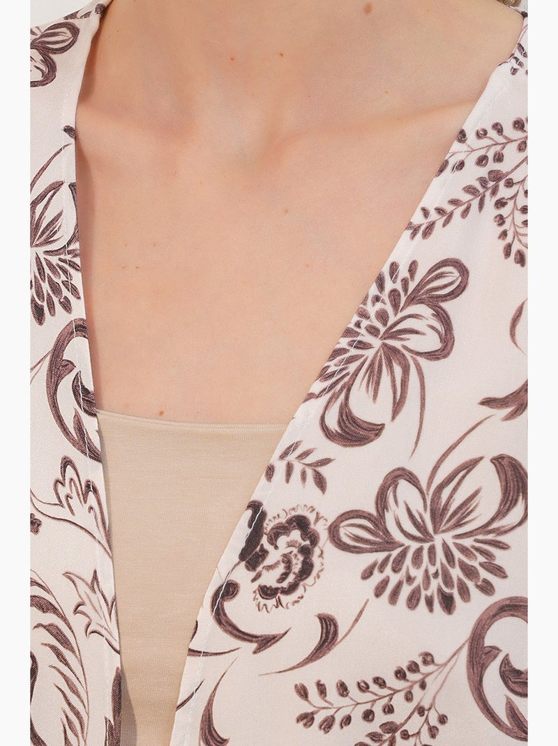 Gilet kimono long imprimé viscose bdart Blanc cassé - Kiabi