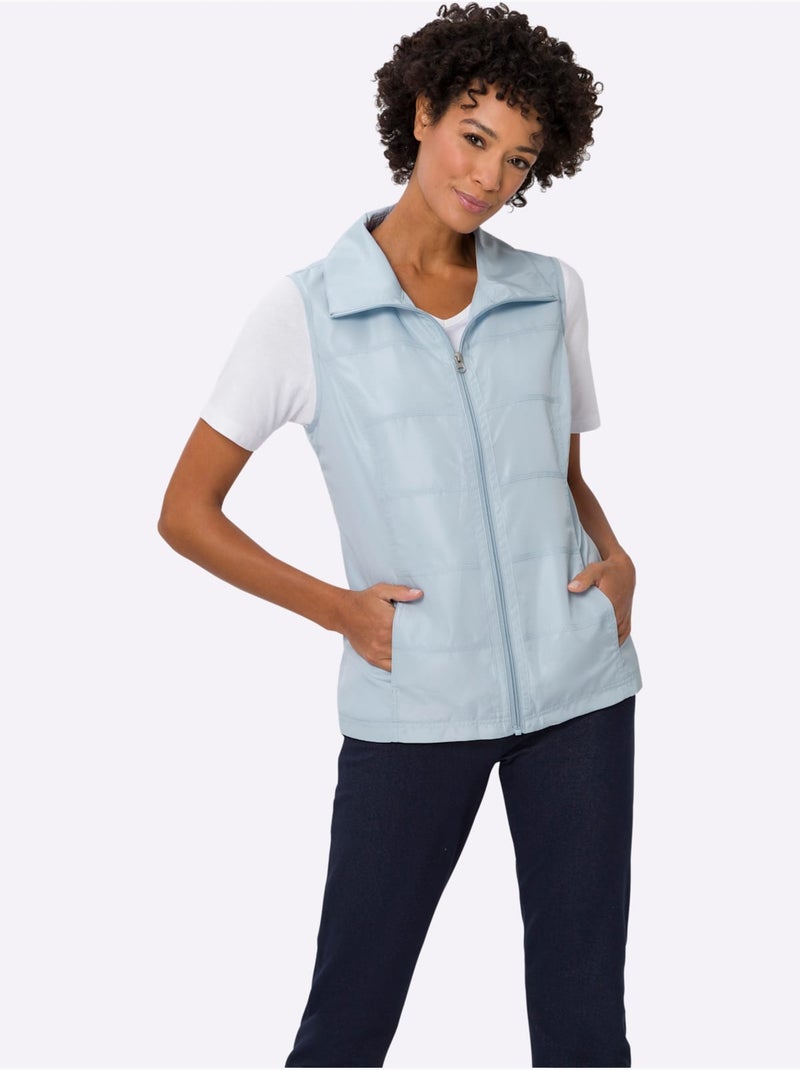 Gilet léger avec col à revers et poches cousues - taille standard - moda vilona Bleu clair - Kiabi