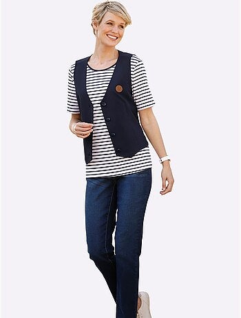 Gilet légèrement cintré avec col en v et bouton - taille standard - moda vilona
