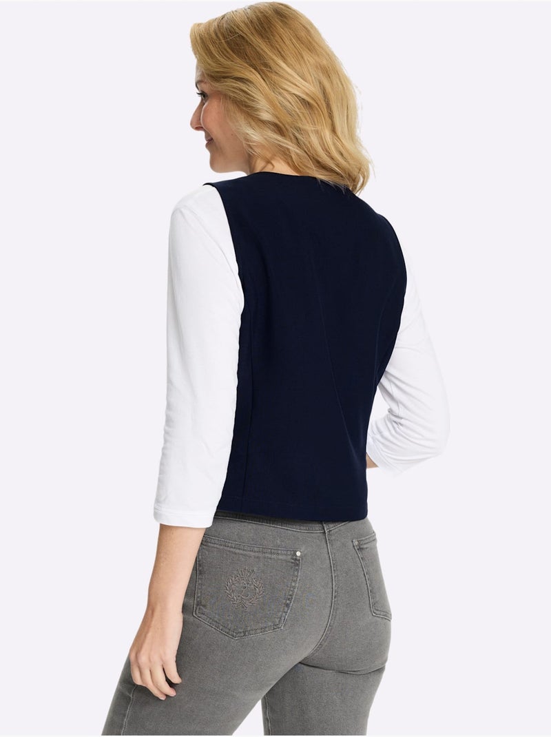Gilet légèrement cintré avec col en v et bouton - taille standard - moda vilona Bleu marine - Kiabi