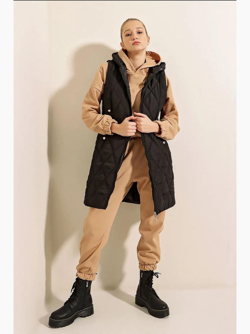Gilet long à capuche et fermeture éclair bdart Gris Noir - Kiabi