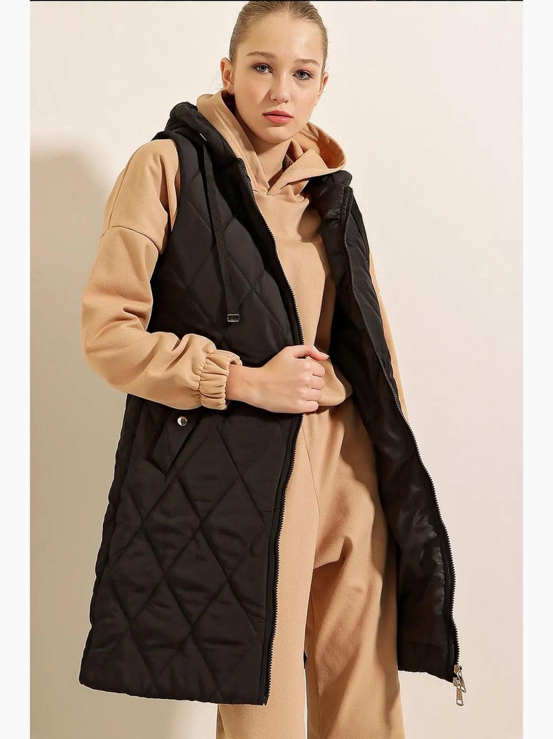 Gilet long à capuche et fermeture éclair bdart Gris Noir - Kiabi