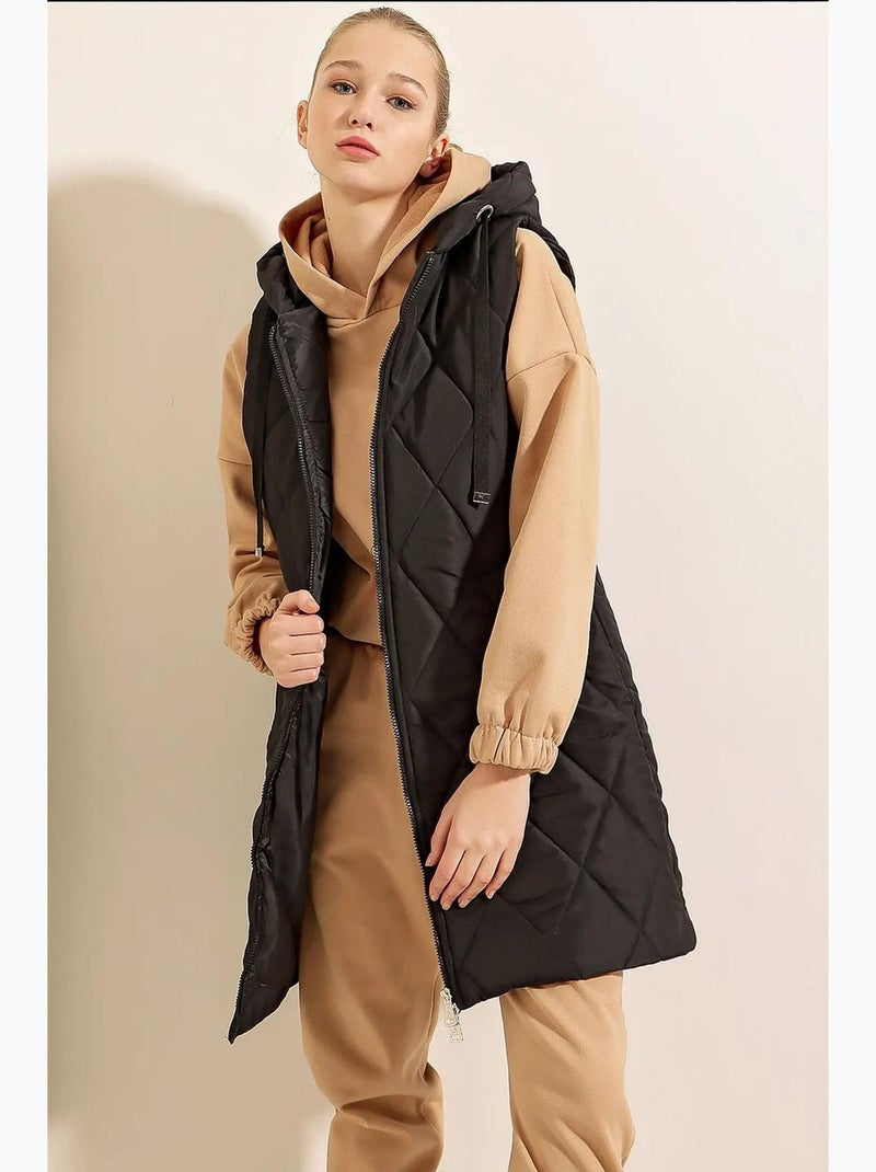 Gilet long à capuche et fermeture éclair bdart Gris Noir - Kiabi