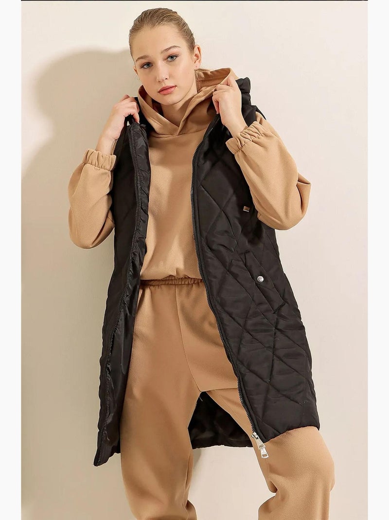 Gilet long à capuche et fermeture éclair bdart Gris Noir - Kiabi