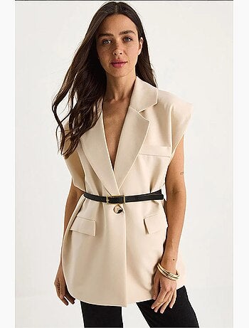 Gilet long à col châle et ceinture lucci