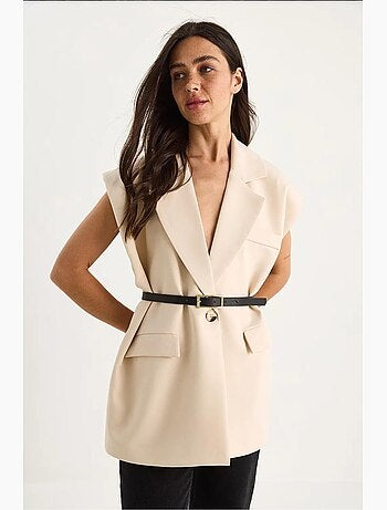 Gilet long à col châle et ceinture lucci