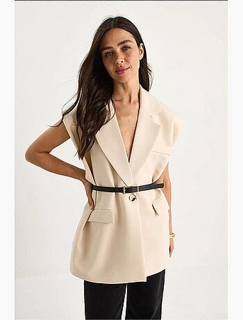 Gilet long à col châle et ceinture lucci