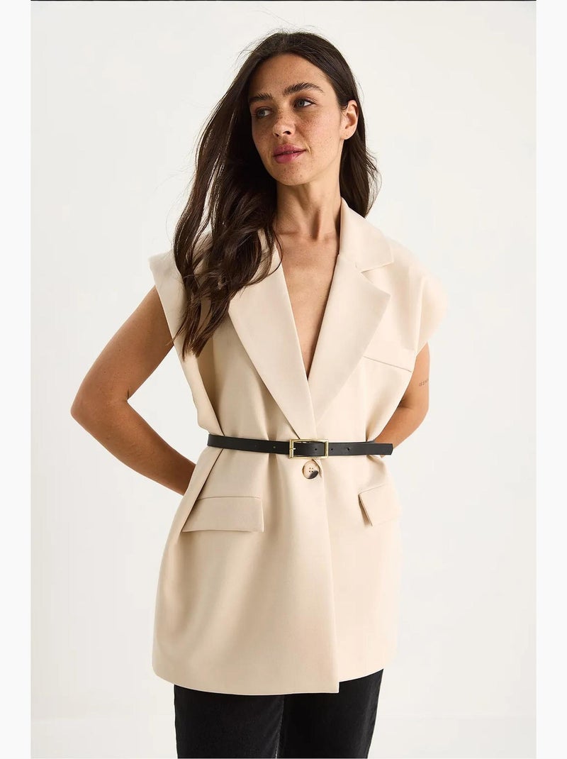 Gilet long à col châle et ceinture lucci Beige argile - Kiabi
