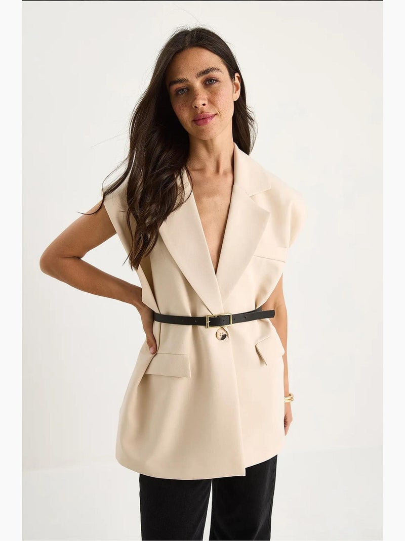 Gilet long à col châle et ceinture lucci Beige argile - Kiabi
