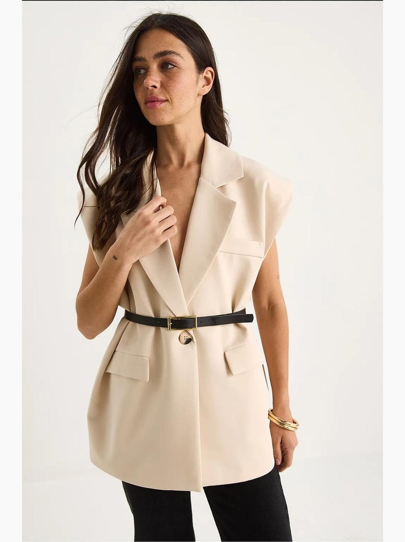 Gilet long à col châle et ceinture lucci Beige argile - Kiabi