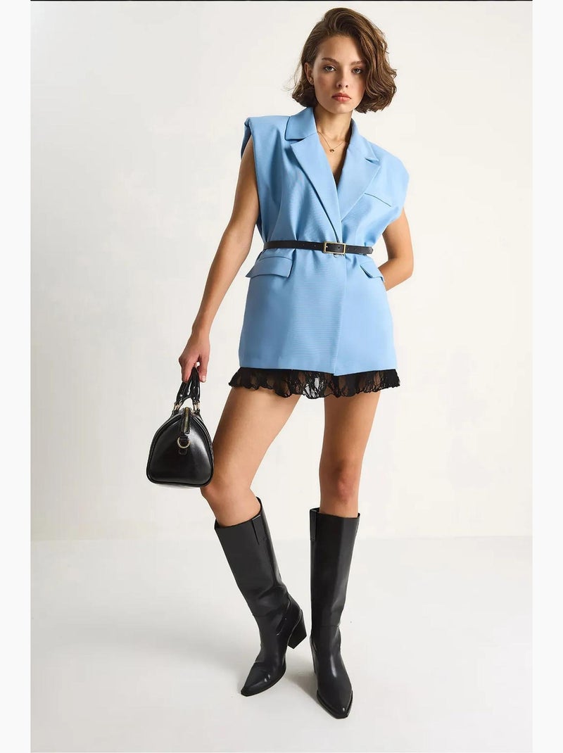 Gilet long à col châle et ceinture lucci Bleu clair - Kiabi