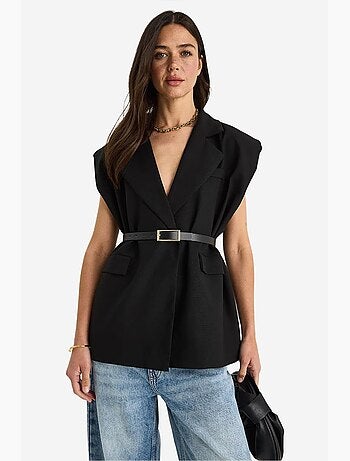 Gilet long à col châle et ceinture lucci