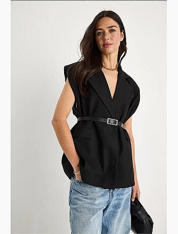 Gilet long à col châle et ceinture lucci