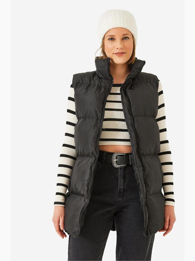 Gilet long à col mao et doubles poches lucci Noir - Kiabi