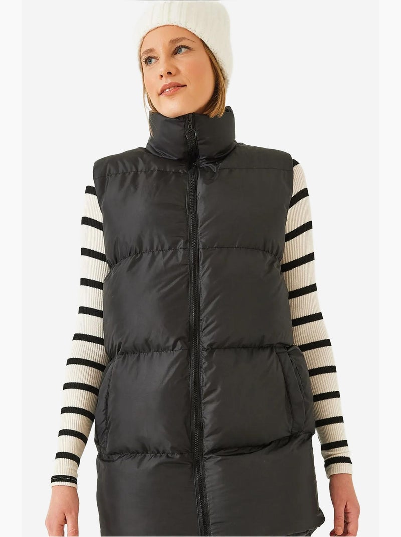 Gilet long à col mao et doubles poches lucci Noir - Kiabi