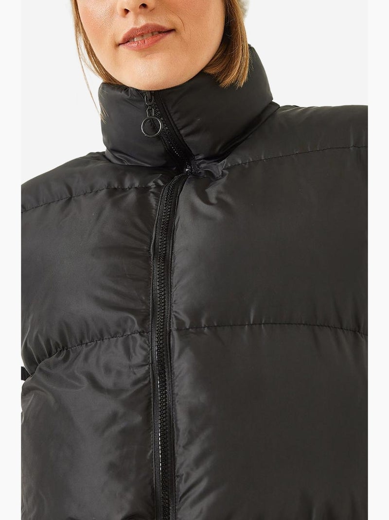 Gilet long à col mao et doubles poches lucci Noir - Kiabi