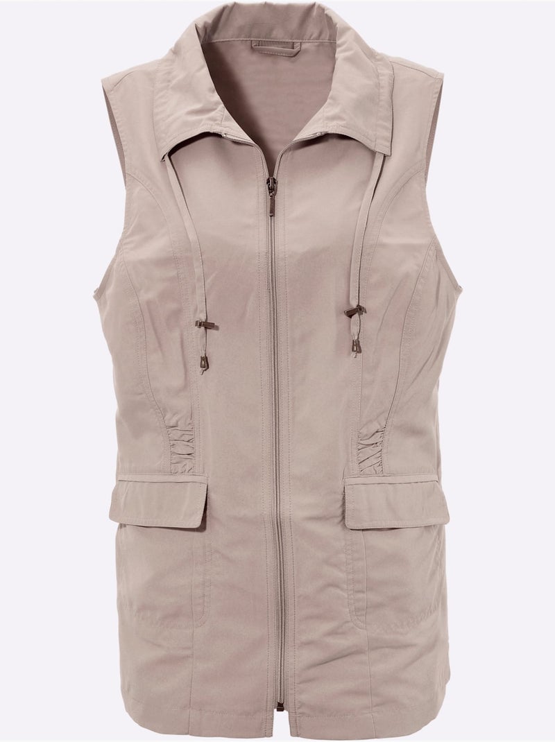 Gilet long à zip avec col à revers et poches rabat - Taille standard - Moda Vilona Beige - Kiabi