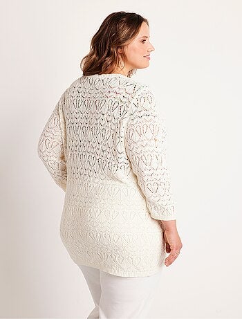 Gilet long ajouré coton manches 3/4