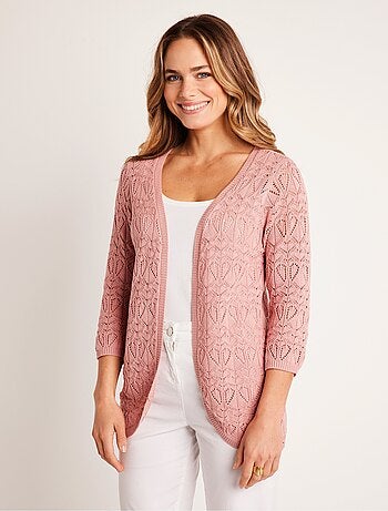 Gilet long ajouré coton manches 3/4