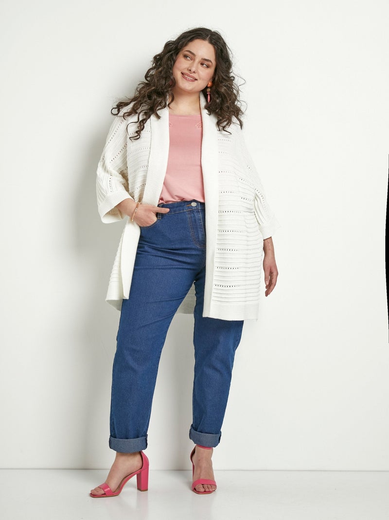 Gilet long ajouré coupe confort - Afibel Ecru - Kiabi