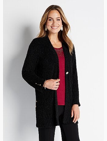 Gilet long ample col V maille scintillante reliefée - Afibel