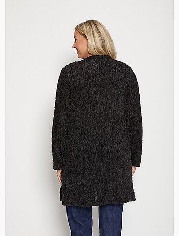 Gilet long ample col V maille scintillante reliefée - Afibel