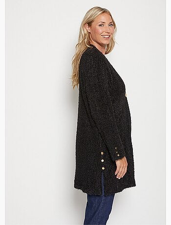 Gilet long ample col V maille scintillante reliefée - Afibel