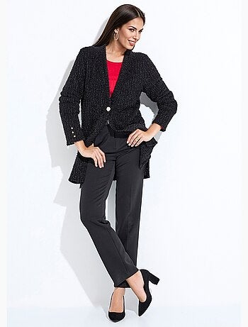 Gilet long ample col V maille scintillante reliefée - Afibel