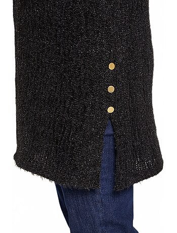 Gilet long ample col V maille scintillante reliefée - Afibel