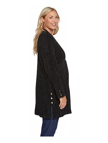 Gilet long ample col V maille scintillante reliefée