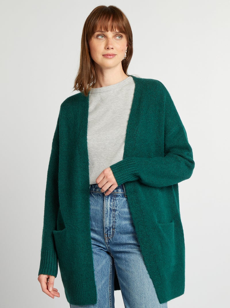 Gilet long avec poches Vert - Kiabi