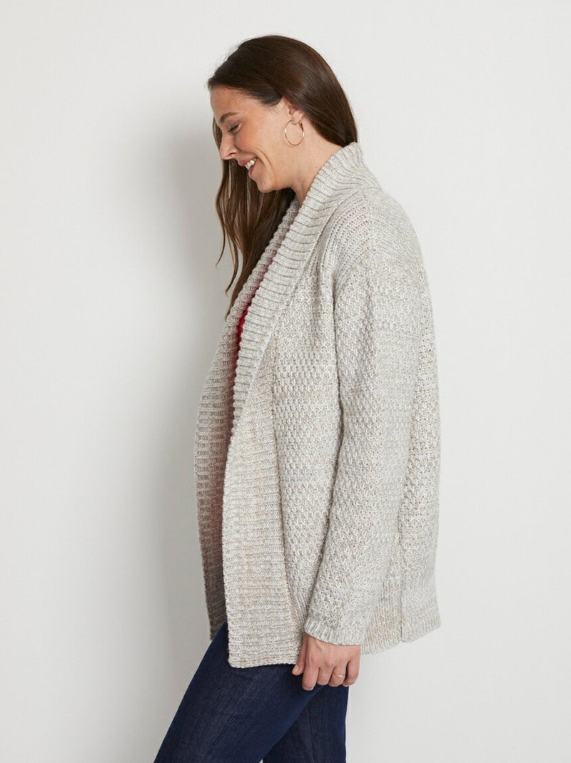 Gilet long bord à bord maille fantaisie - Afibel Ecru/Sable - Kiabi