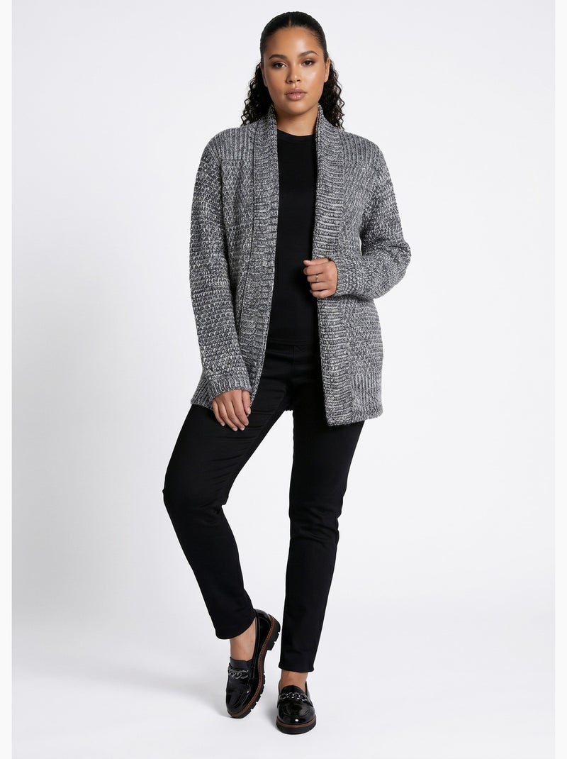 Gilet long bord à bord maille fantaisie - Afibel Noir - Kiabi