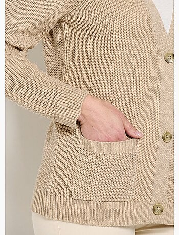 Gilet long boutonné brillant manches longues - Afibel