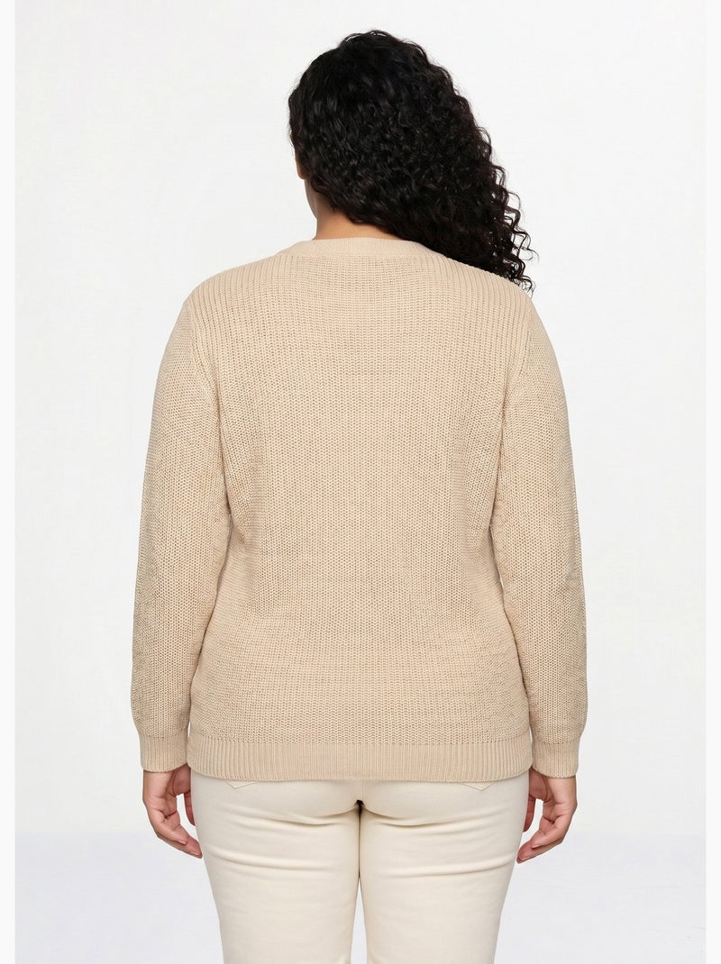 Gilet long boutonné brillant manches longues - Afibel Beige - Kiabi