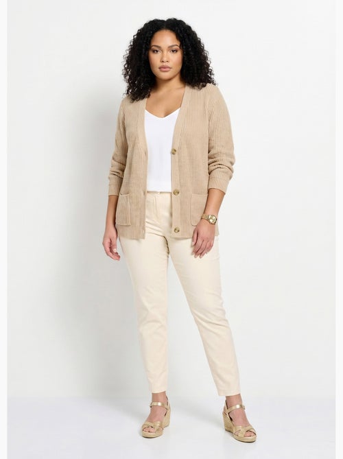 Gilet long boutonné brillant manches longues - Afibel - Kiabi
