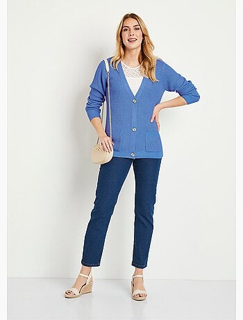 Gilet long boutonné brillant manches longues - Afibel