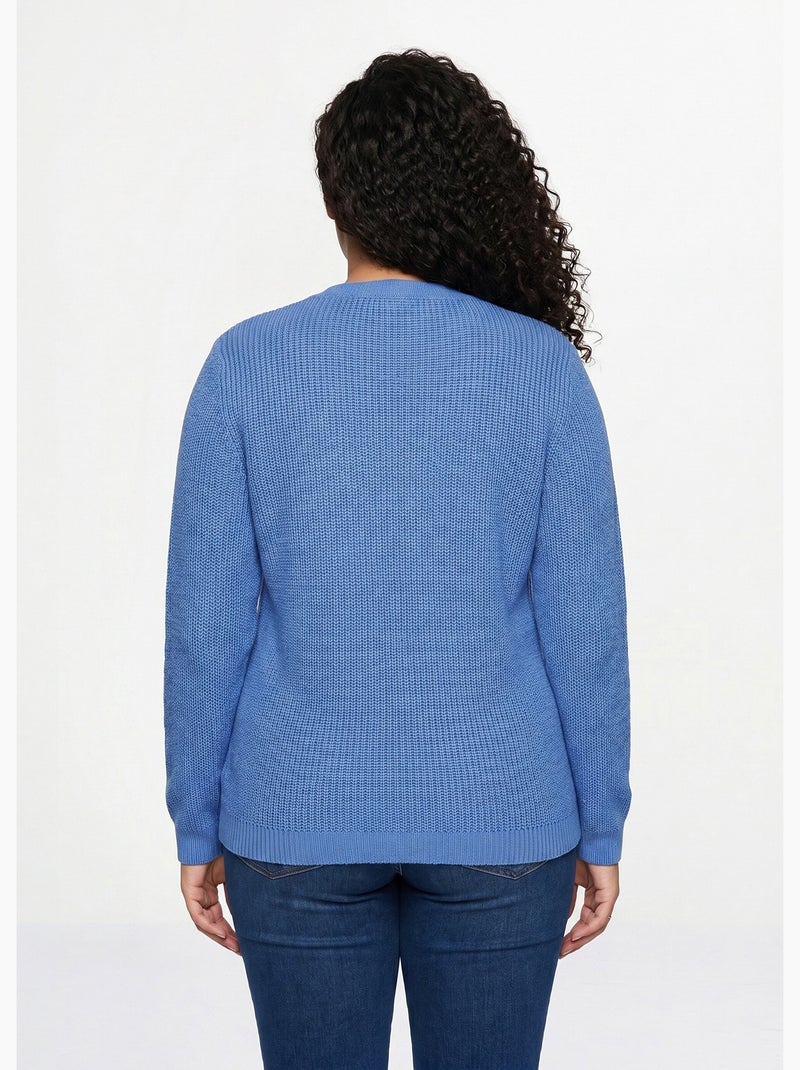 Gilet long boutonné brillant manches longues - Afibel Bleu - Kiabi