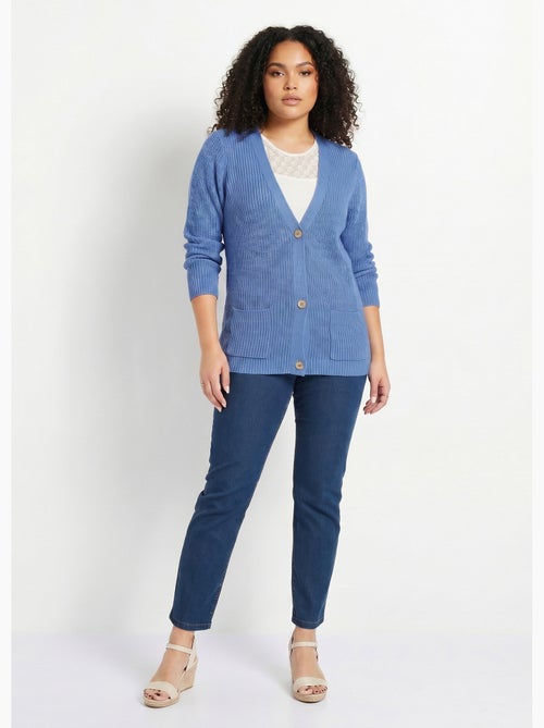 Gilet long boutonné brillant manches longues - Afibel - Kiabi