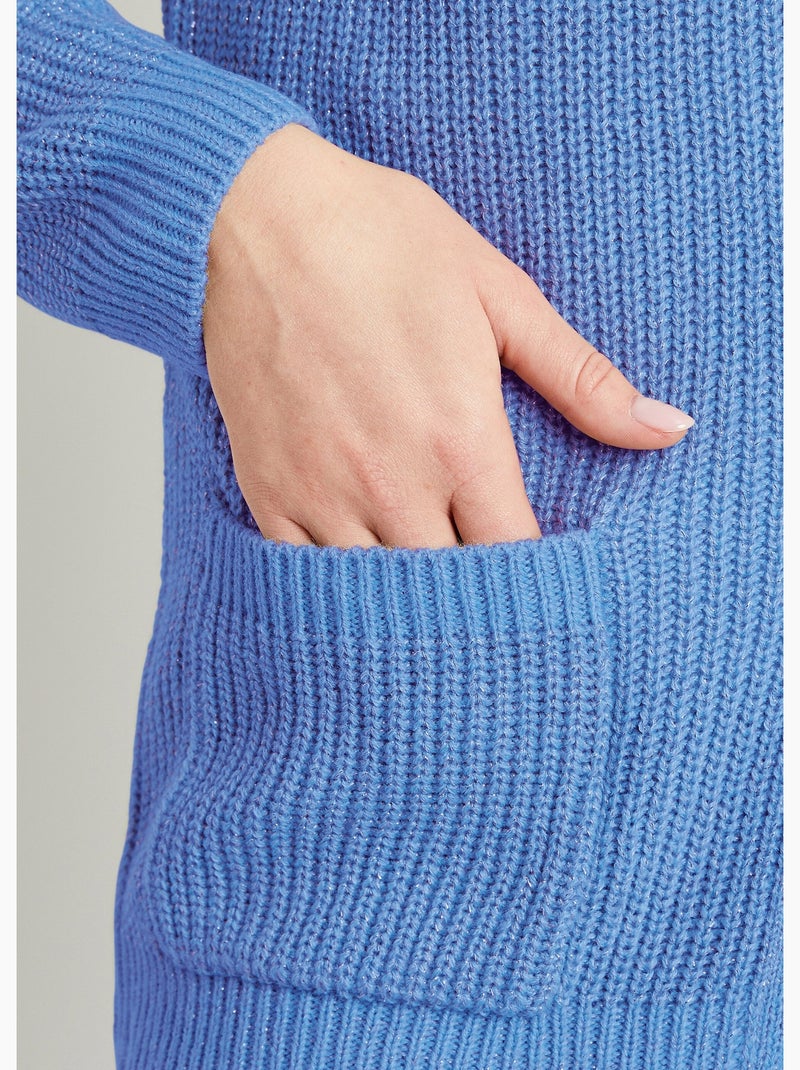 Gilet long boutonné brillant manches longues - Afibel Bleu - Kiabi