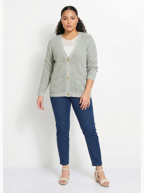 Gilet long boutonné brillant manches longues - Afibel - Kiabi