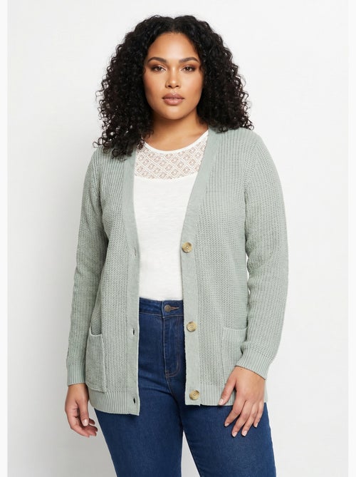 Gilet long boutonné brillant manches longues - Afibel - Kiabi