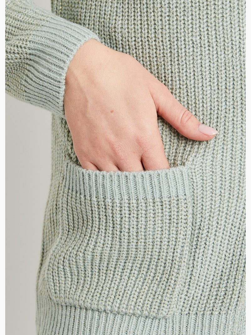 Gilet long boutonné brillant manches longues - Afibel Vert - Kiabi