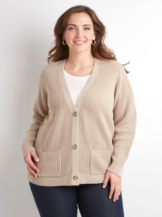 Gilet long boutonné brillant manches longues