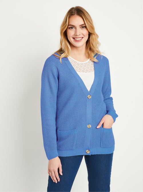 Gilet long boutonné brillant manches longues - Kiabi