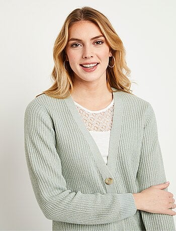 Gilet long boutonné brillant manches longues