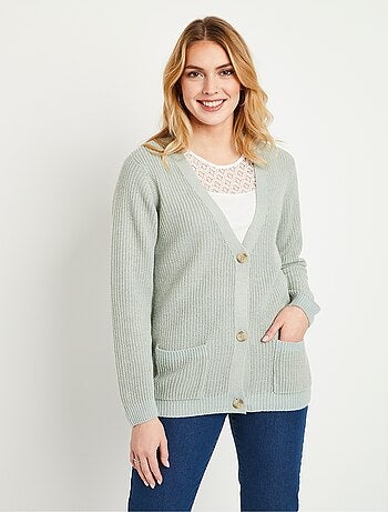 Gilet long boutonné brillant manches longues