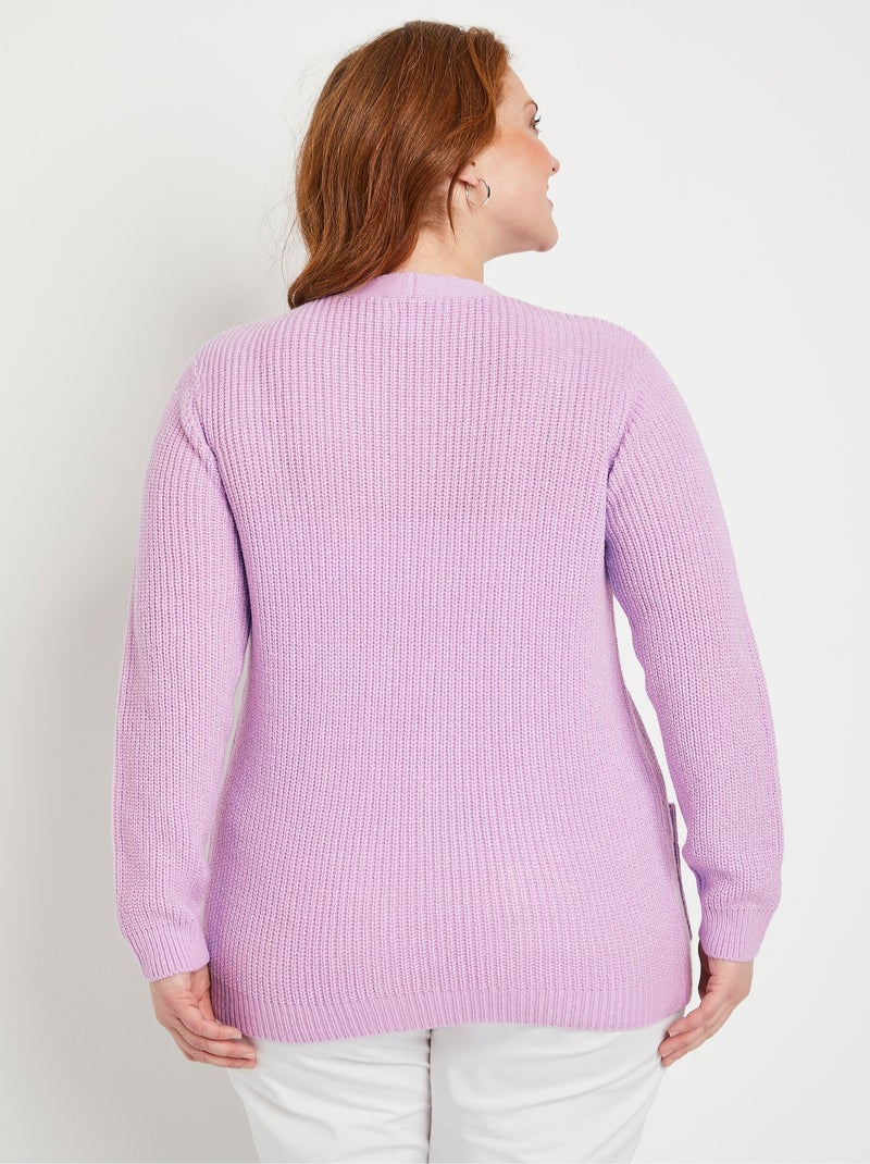 Gilet long boutonné brillant manches longues Violet - Kiabi