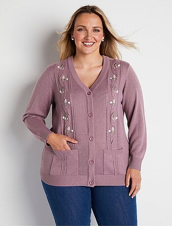 Gilet long boutonné brodé perlé col V - Afibel